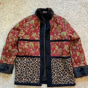 Vintage Red and Black Floral Leopard Blazer